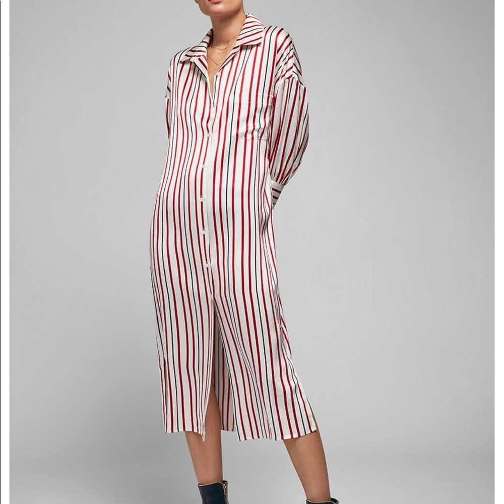 Anine Bing White and Red Striped Midi Shirt Dress